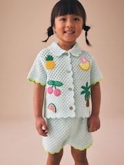Blue Crochet Embroidered Knitted Shorts Set (3mths-7yrs) - Image 1 of 9