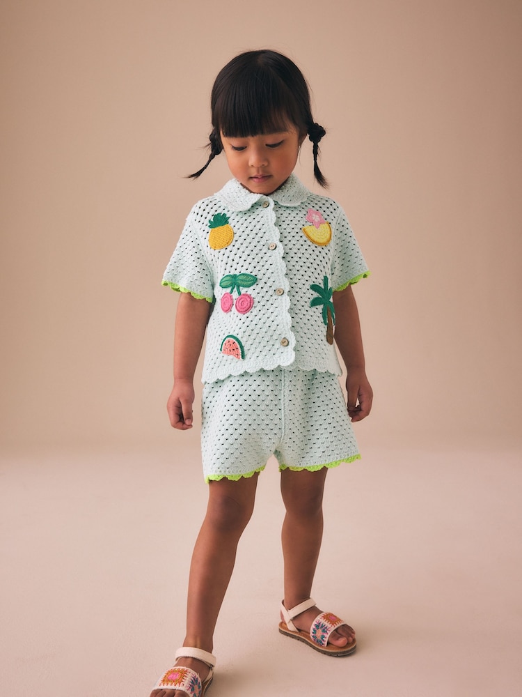 Blue Crochet Embroidered Knitted Shorts Set (3mths-7yrs) - Image 2 of 9