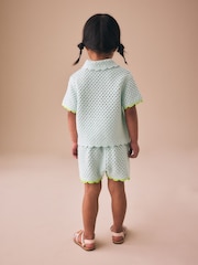 Blue Crochet Embroidered Knitted Shorts Set (3mths-7yrs) - Image 3 of 9