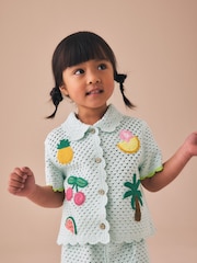 Blue Crochet Embroidered Knitted Shorts Set (3mths-7yrs) - Image 4 of 9