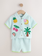 Blue Crochet Embroidered Knitted Shorts Set (3mths-7yrs) - Image 5 of 9