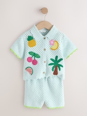 Blue Crochet Embroidered Knitted Shorts Set (3mths-7yrs) - Image 6 of 9