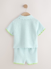 Blue Crochet Embroidered Knitted Shorts Set (3mths-7yrs) - Image 7 of 9