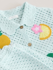 Blue Crochet Embroidered Knitted Shorts Set (3mths-7yrs) - Image 9 of 9