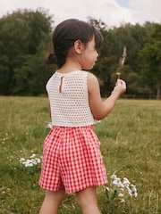 Roșu - Crochet Cherry Top With Gingham Shorts (12mths-7yrs) - Imaginea 3 din 8