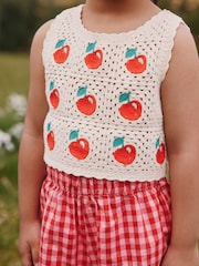 Roșu - Crochet Cherry Top With Gingham Shorts (12mths-7yrs) - Imaginea 4 din 8
