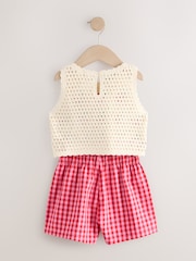 Roșu - Crochet Cherry Top With Gingham Shorts (12mths-7yrs) - Imaginea 6 din 8