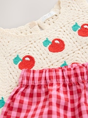 Roșu - Crochet Cherry Top With Gingham Shorts (12mths-7yrs) - Imaginea 8 din 8