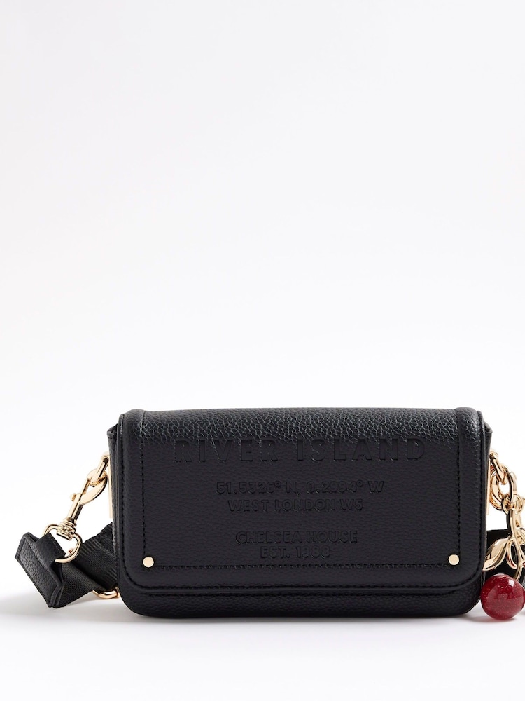 River Island Black Embossed Flap Cross-Body Bag - Image 1 of 6
