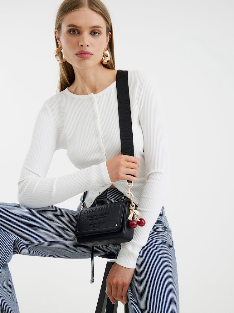River Island Black Embossed Flap Cross-Body Bag - Image 6 of 6