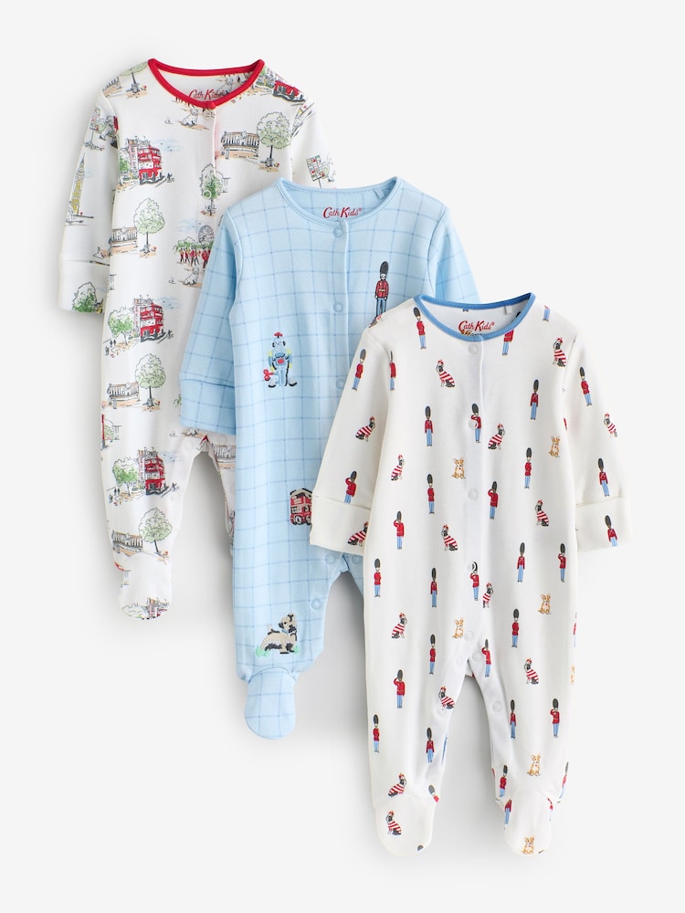 Blau/Weiß - Cath Kidston Baby Sleepsuits 3 Pack - Bild 1 von 8