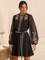 Love & Roses Black Embroidered High Neck Mini Dress - Image 2 of 4
