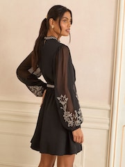 Love & Roses Black Embroidered High Neck Mini Dress - Image 3 of 4