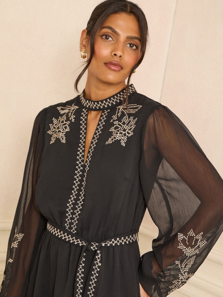 Love & Roses Black Embroidered High Neck Mini Dress - Image 4 of 4