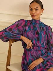 Love & Roses Abstract Print High Neck Mini Dress - Imaginea 4 din 4