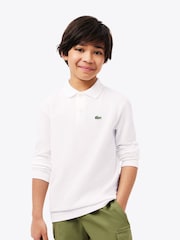 Lacoste White Long Sleeve Piqué Logo Polo Shirt - Image 1 of 3