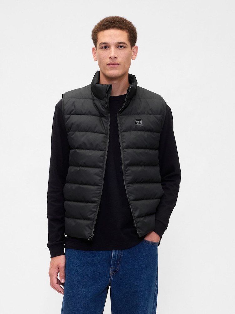 Gap Black Relaxed ColdControl Puffer Vest - Image 1 of 4 Gap Black Relaxed ColdControl Puffer Vest - Image 1 of 4