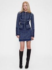 Gap GapStudio Dark Wash Blue Denim Tweed Fringe Jacket - Image 2 of 6