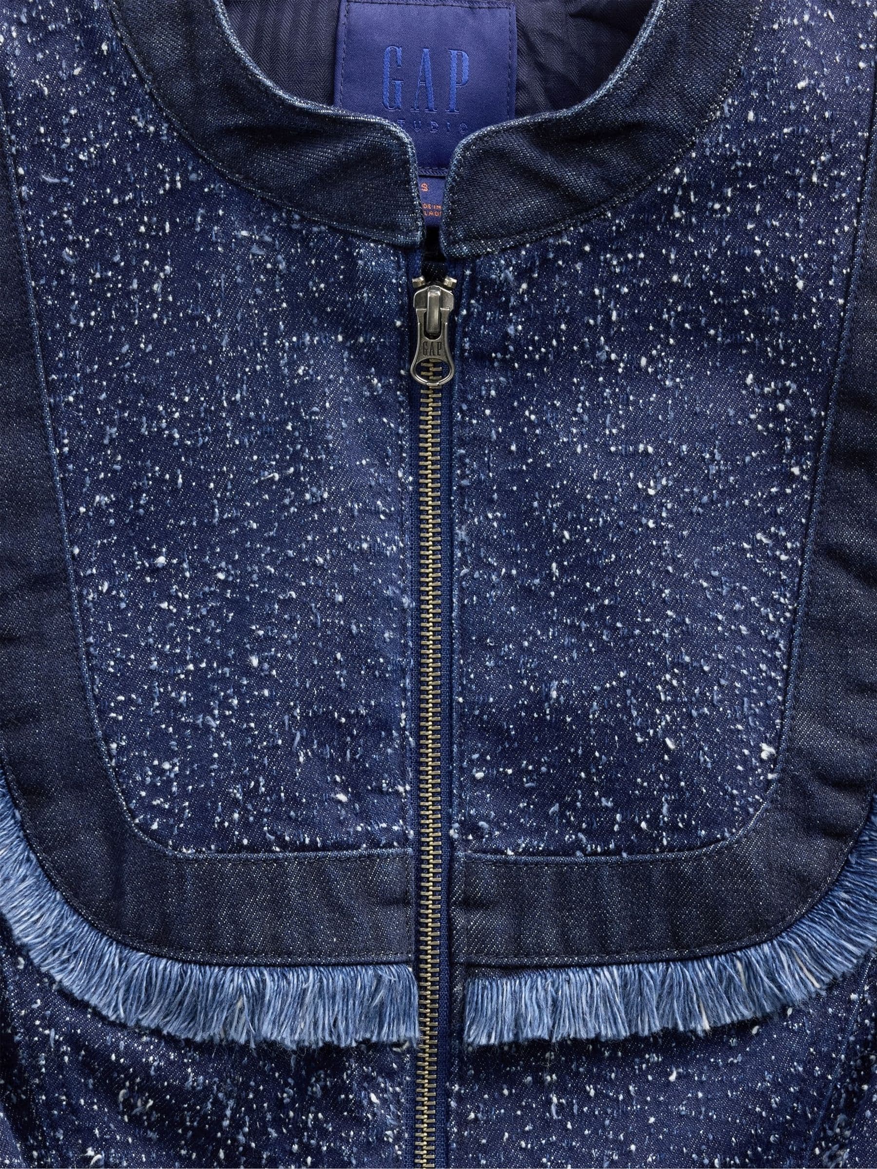 Buy GapStudio Dark Wash Blue Denim Tweed Fringe Jacket from the