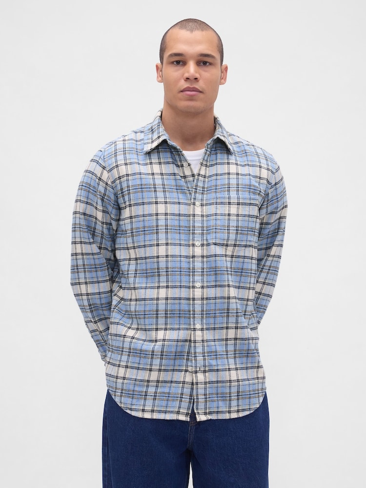 Gap Light Blue Cotton Relaxed Flannel Shirt - Image 1 of 4