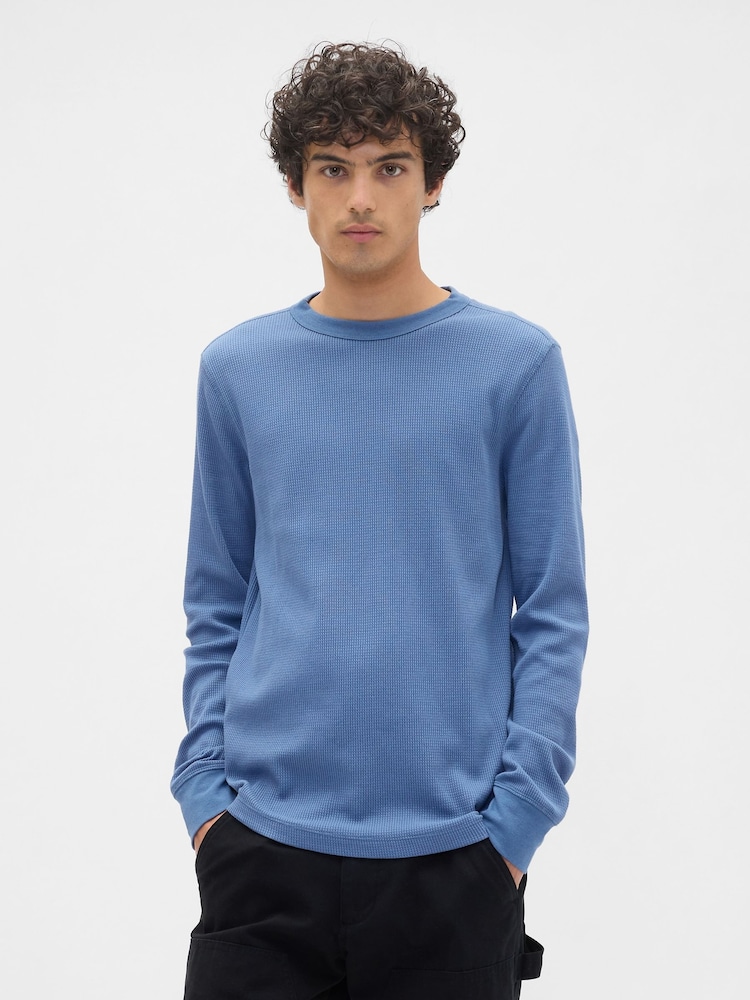 Gap Blue Waffle Knit Crew Neck T-Shirt - Image 1 of 5