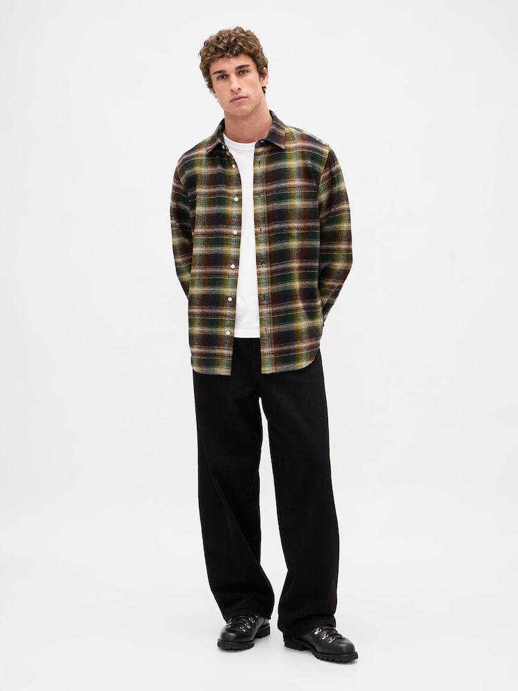 Gap Black Cotton Relaxed Flannel Shirt - Image 1 of 3