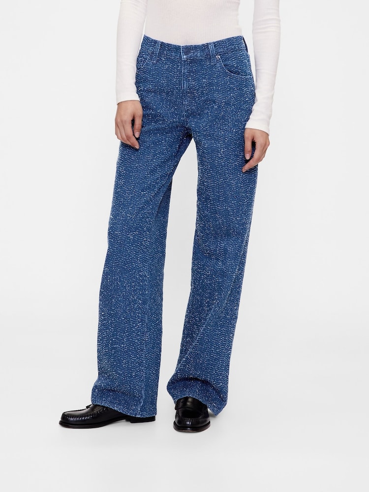 Gap GapStudio Mid Wash Blue Low Rise Denim Tweed Loose Jeans - Image 1 of 6 Gap GapStudio Mid Wash Blue Low Rise Denim Tweed Loose Jeans - Image 1 of 6