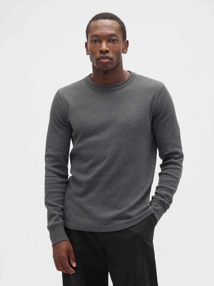 Gap Grey Waffle Knit Crew Neck T-Shirt - Image 1 of 4
