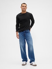 Gap Black Waffle Knit Crew Neck T-Shirt - Image 3 of 4