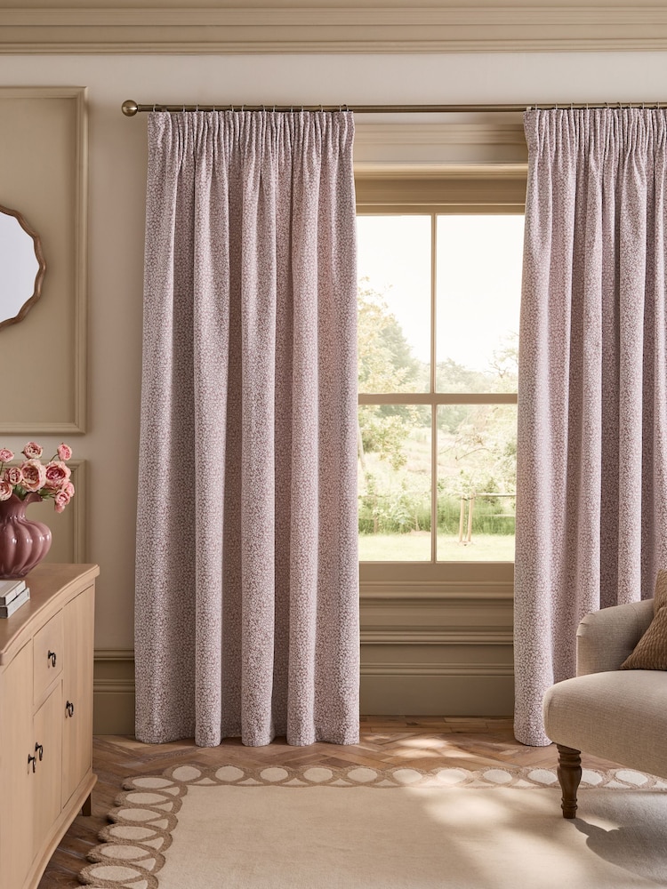 Gevoerd gordijn van chenille met Bloemen en Plooiband. - Afbeelding 1 van 5