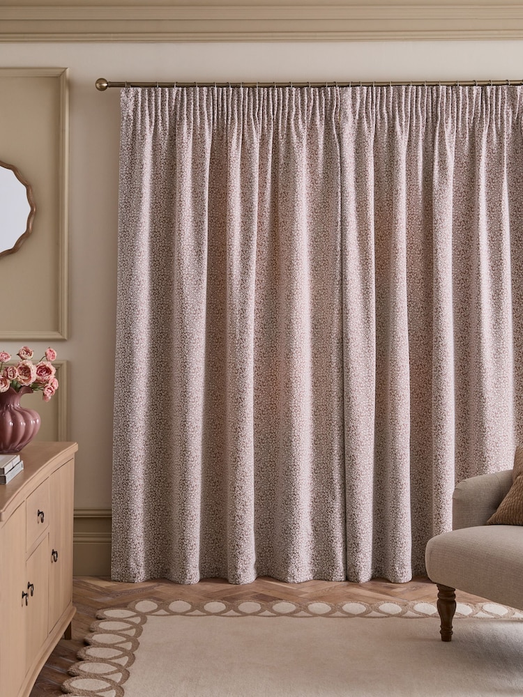 Gevoerd gordijn van chenille met Bloemen en Plooiband. - Afbeelding 2 van 5