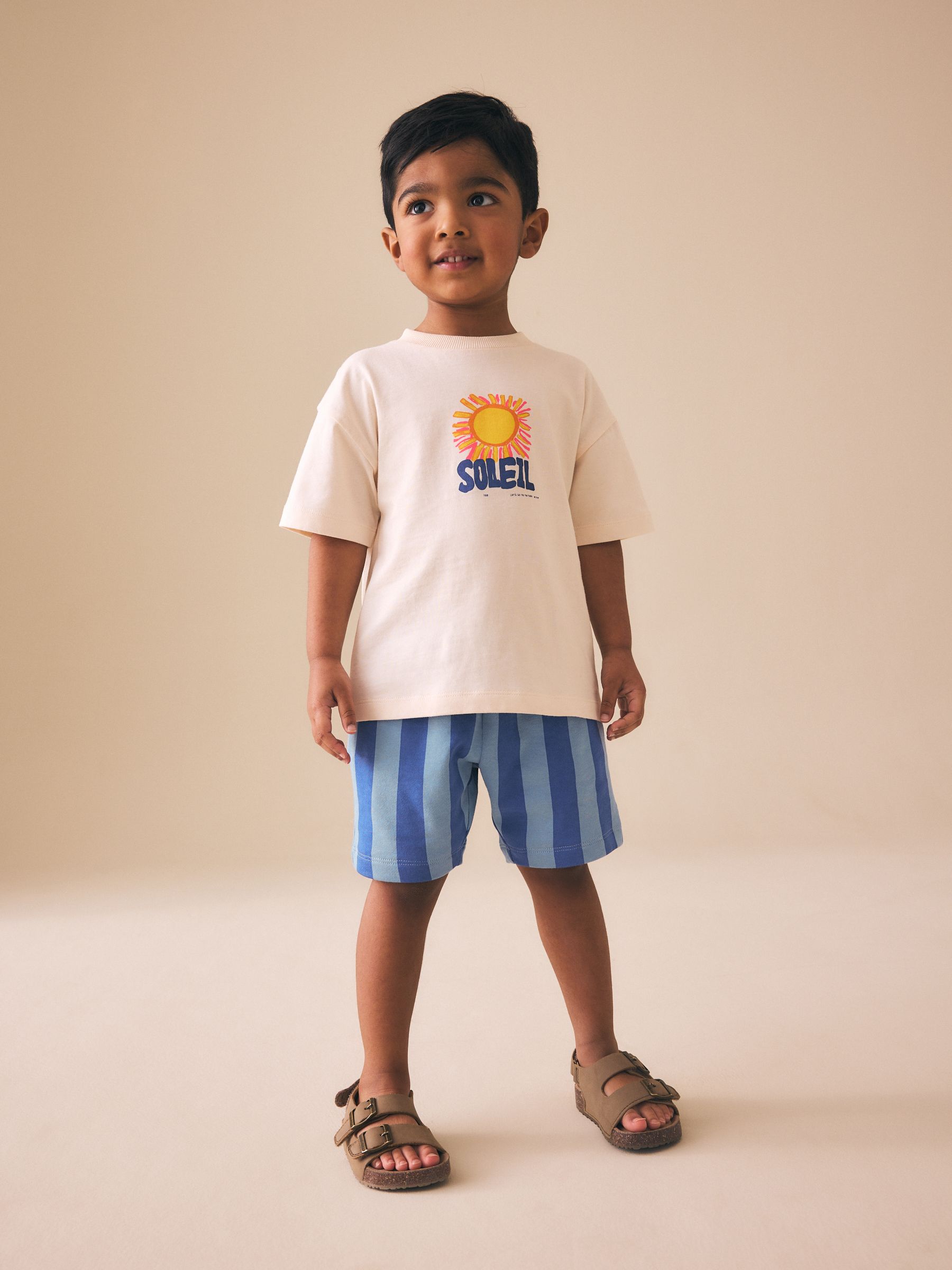 Buy Ecru Soleil Sun Short Sleeve Back Print T-Shirt and Shorts Set