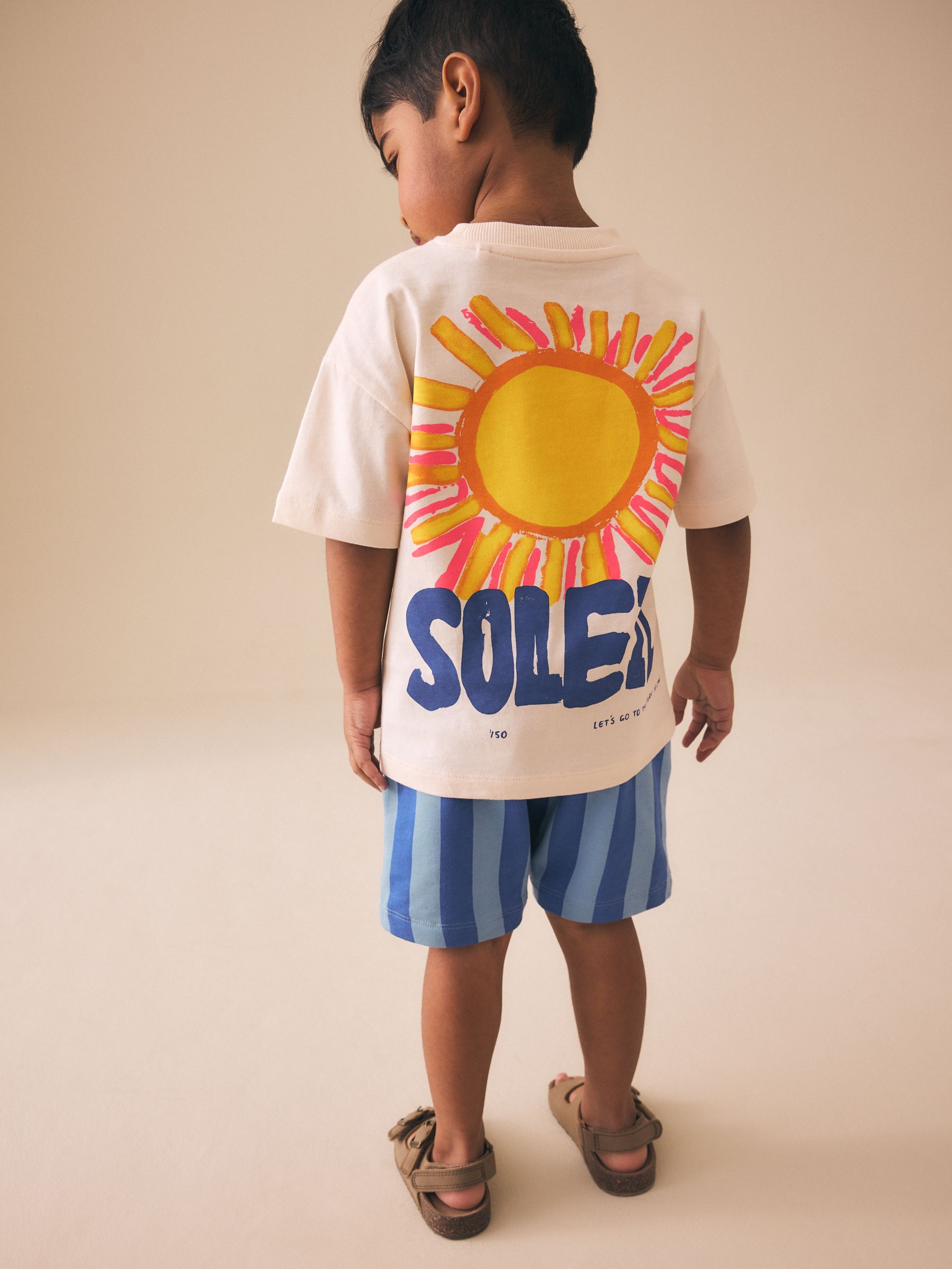 Buy Ecru Soleil Sun Short Sleeve Back Print T-Shirt and Shorts Set