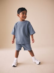 Light Blue Textured Short Sleeve T-Shirt and Shorts Set (3mths-7yrs) - Image 1 of 3