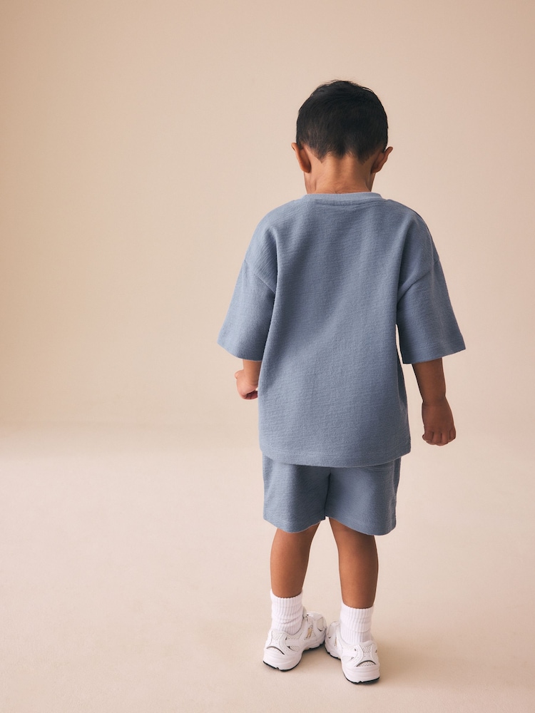 Light Blue Textured Short Sleeve T-Shirt and Shorts Set (3mths-7yrs) - Image 2 of 3