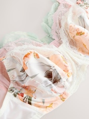 Cream Floral/Green/Pink DD+ Non Pad Full Cup Bras 3 Pack - Image 10 of 11