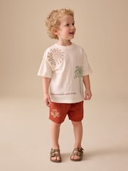 Ecru Palms Embroidery Short Sleeve T-Shirt and Shorts Set (3mths-7yrs) - Image 1 of 5
