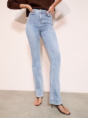 Friends Like These Mid Wash Petite High Waist Pocket Flare Jeans - Image 1 of 5