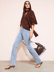 Friends Like These Mid Wash Petite High Waist Pocket Flare Jeans - Image 2 of 5