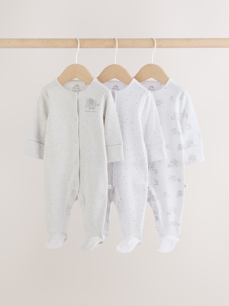 Grey Elephant Baby Sleepsuits 3 Pack (0-2yrs) - Image 1 of 12