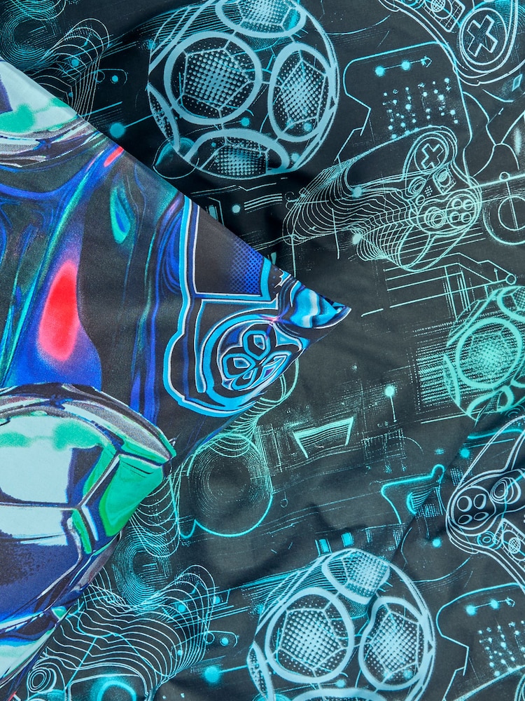 2 Pack Blue Navy Football/Gamer Duvet Cover and Pillowcases Set - Image 2 of 3