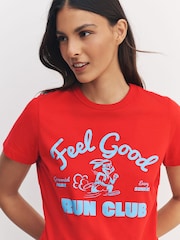 Red/Blue 'Feel Good' Graphic Essential Pure Cotton Short Sleeve Crew Neck T-Shirt - Image 1 of 7