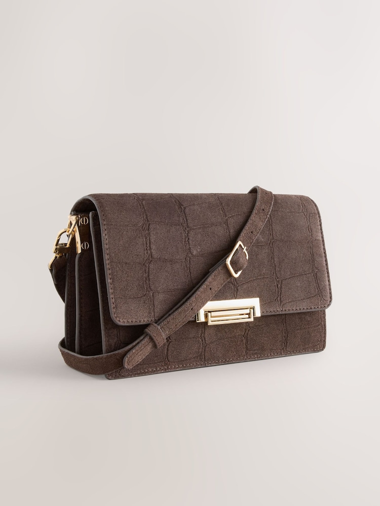 Chocolate Brown Leather Cross Body Bag - Image 1 of 5
