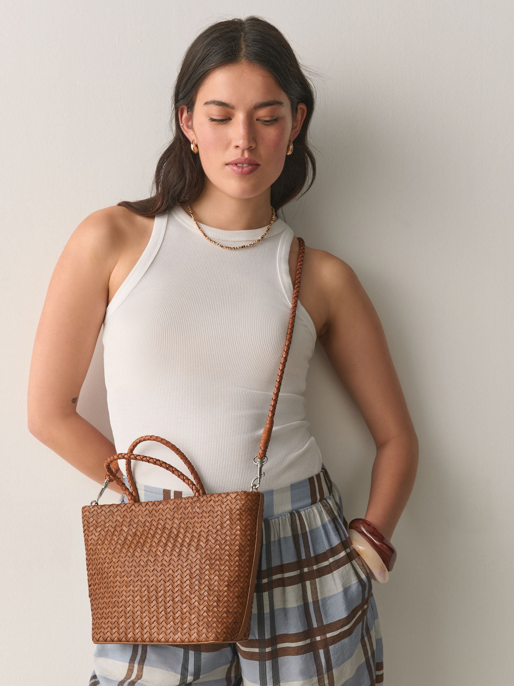 Buy Tan Brown Leather Weave Cross-Body Bag from the Next UK online