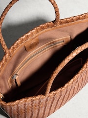 Tan Brown Leather Weave Cross-Body Bag - Image 3 of 5