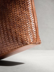 Tan Brown Leather Weave Cross-Body Bag - Image 4 of 5