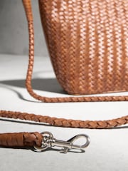 Tan Brown Leather Weave Cross-Body Bag - Image 7 of 7