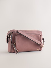Pink Double Zip Cross-Body Faux Suede Bag - Image 1 of 5