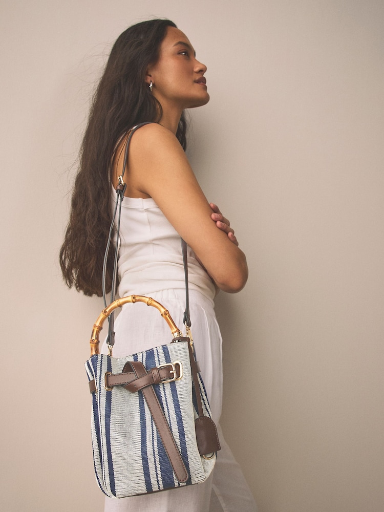 Navy Stripe Canvas Effect Cross-Body Bag - Image 2 of 11