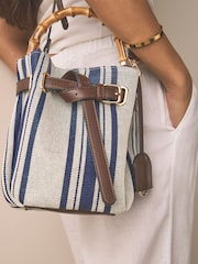 Navy Stripe Canvas Effect Cross-Body Bag - Image 3 of 11